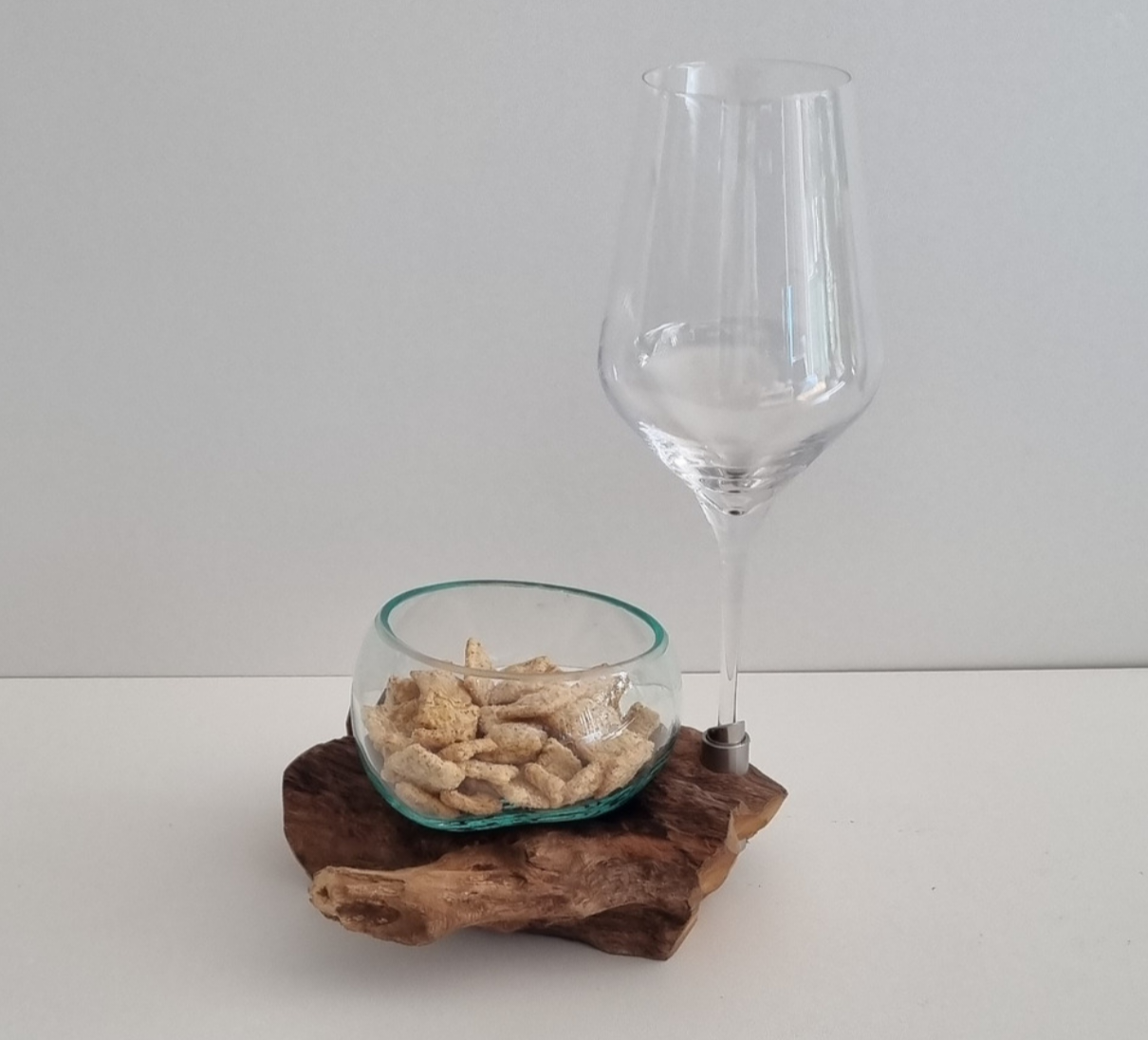 Spirit Holz mit Snack Glasschale inkl. 1 Stk. Weißweinglas